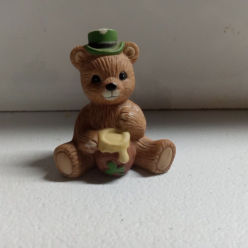 Homco Teddy Bear of the Month MARCH 1413 Miniature Figurine St. Patrick's Day